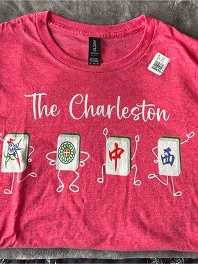 Gildan Pink /Heather Red  'The Charleston' Mahjong Tile Graphic Tee